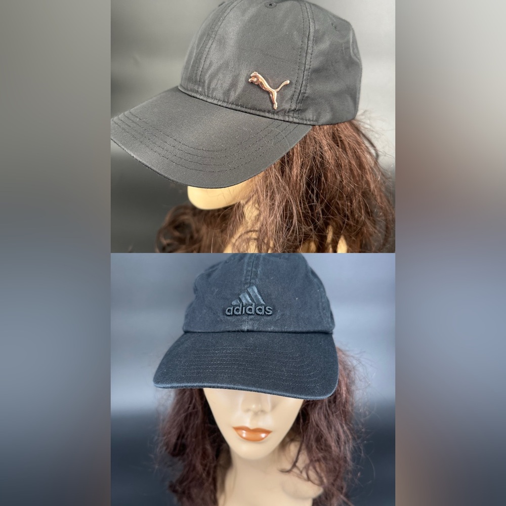 Two Woman’s Hats Adidas Classic Black Cap and Puma Black Hat with Pink Logo
